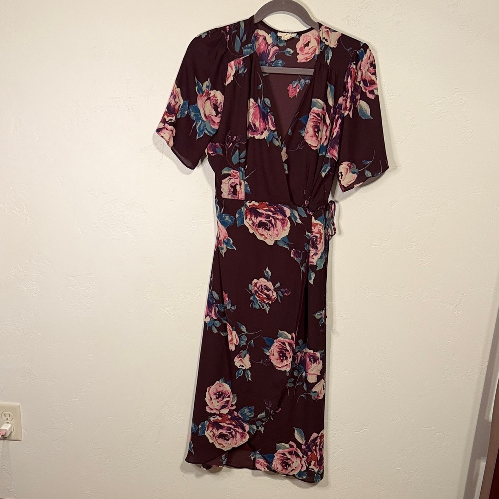 Everly Burgundy and Pink Floral Midi Dress